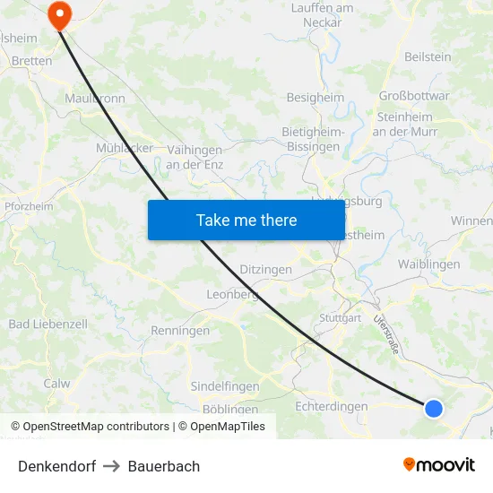 Denkendorf to Bauerbach map