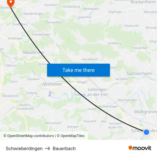 Schwieberdingen to Bauerbach map