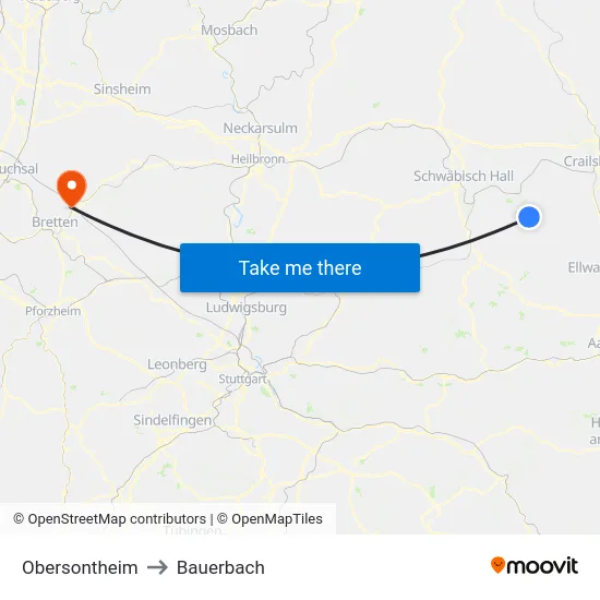 Obersontheim to Bauerbach map