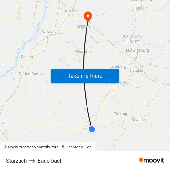 Starzach to Bauerbach map