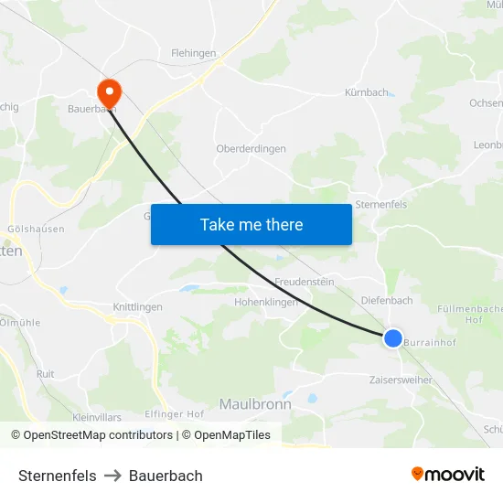 Sternenfels to Bauerbach map