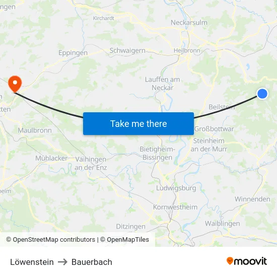 Löwenstein to Bauerbach map