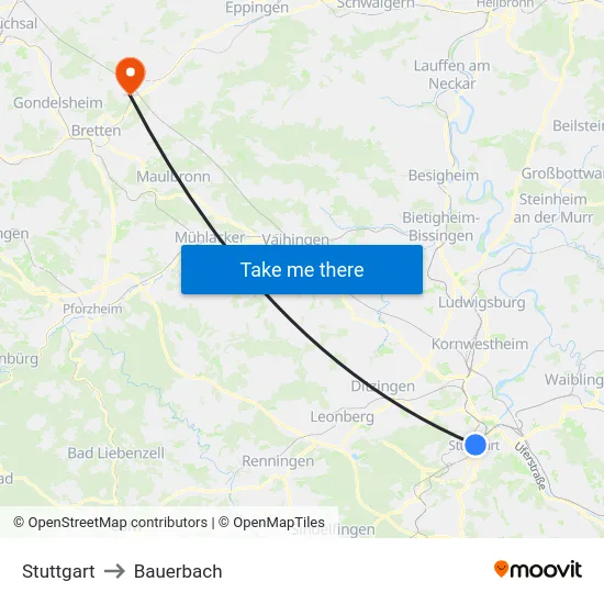 Stuttgart to Bauerbach map