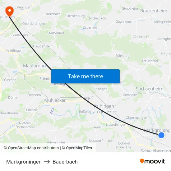 Markgröningen to Bauerbach map