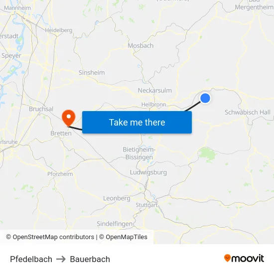 Pfedelbach to Bauerbach map