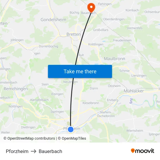 Pforzheim to Bauerbach map