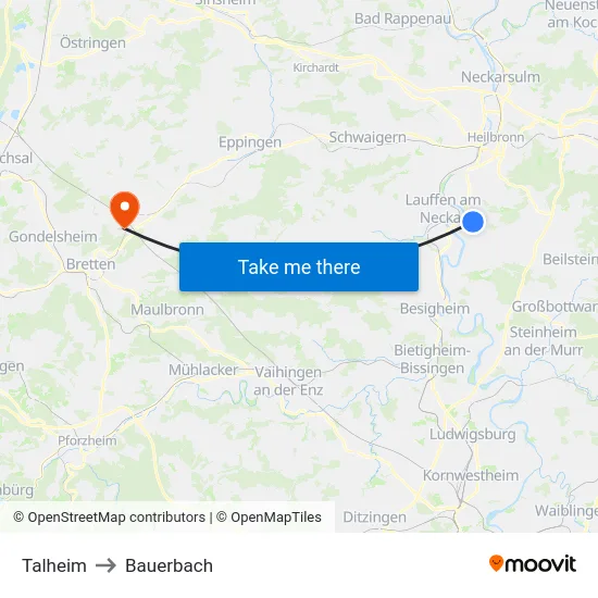 Talheim to Bauerbach map