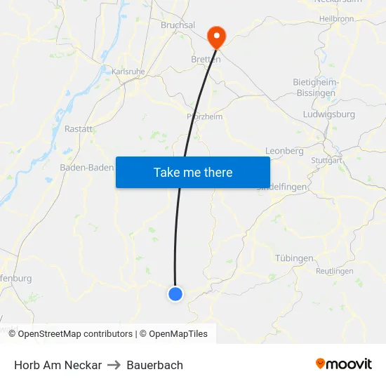 Horb Am Neckar to Bauerbach map