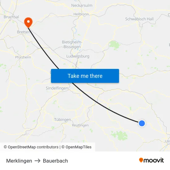 Merklingen to Bauerbach map