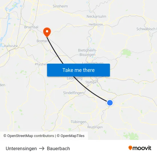 Unterensingen to Bauerbach map