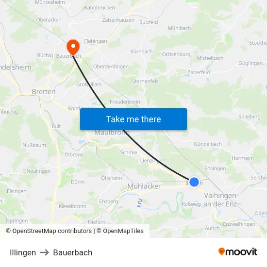 Illingen to Bauerbach map