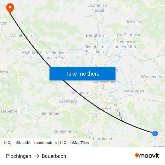 Plochingen to Bauerbach map