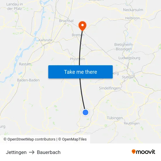 Jettingen to Bauerbach map