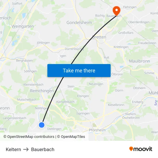 Keltern to Bauerbach map