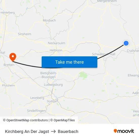 Kirchberg An Der Jagst to Bauerbach map