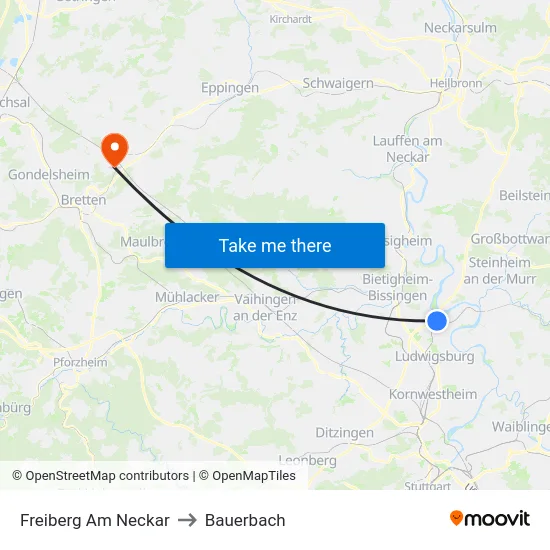Freiberg Am Neckar to Bauerbach map