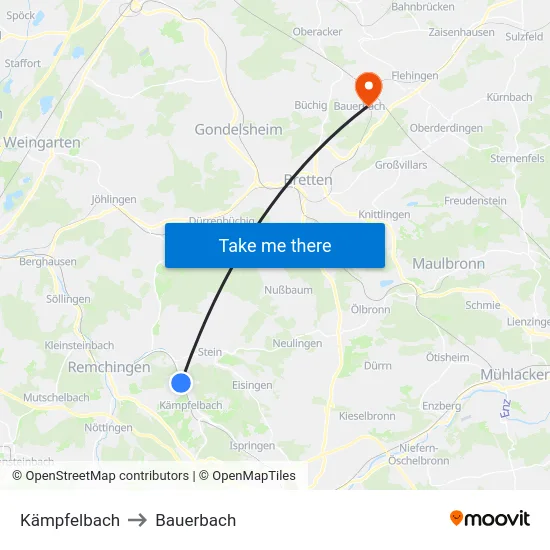 Kämpfelbach to Bauerbach map