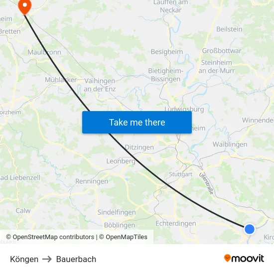 Köngen to Bauerbach map