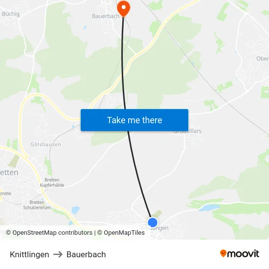 Knittlingen to Bauerbach map