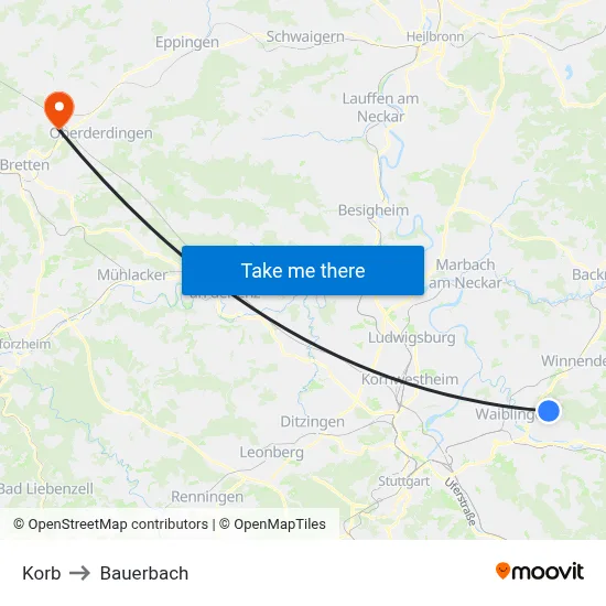 Korb to Bauerbach map