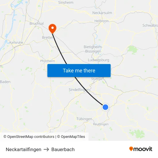 Neckartailfingen to Bauerbach map