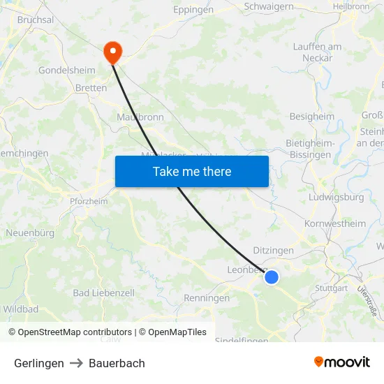 Gerlingen to Bauerbach map