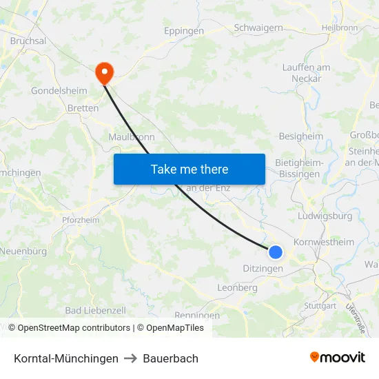Korntal-Münchingen to Bauerbach map