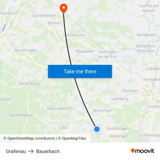 Grafenau to Bauerbach map
