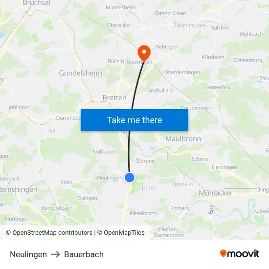 Neulingen to Bauerbach map