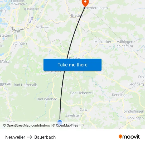 Neuweiler to Bauerbach map