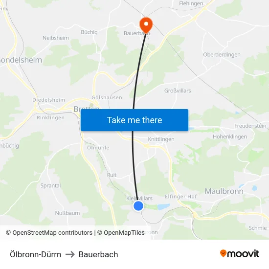 Ölbronn-Dürrn to Bauerbach map