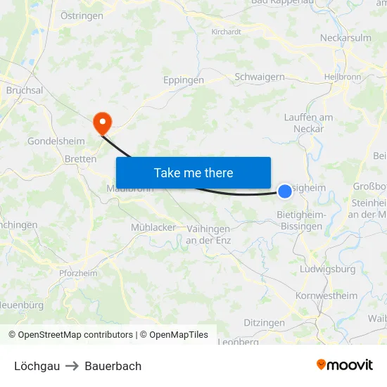 Löchgau to Bauerbach map