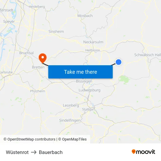 Wüstenrot to Bauerbach map