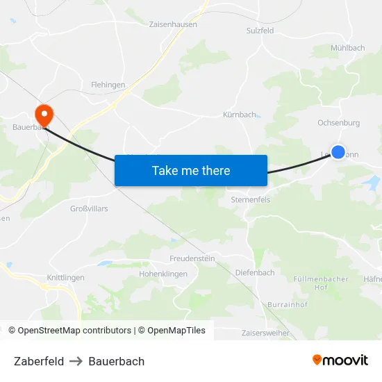 Zaberfeld to Bauerbach map
