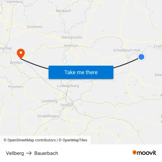 Vellberg to Bauerbach map