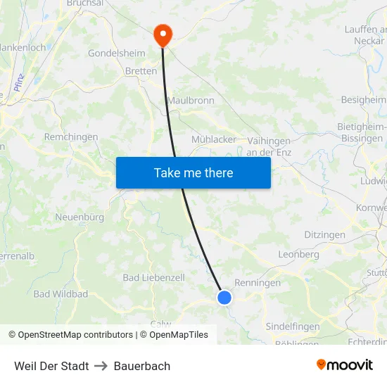 Weil Der Stadt to Bauerbach map