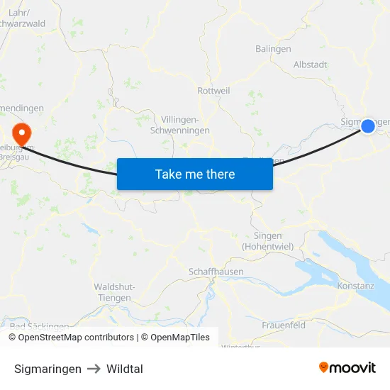 Sigmaringen to Wildtal map