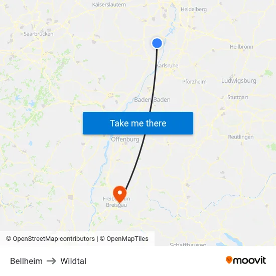 Bellheim to Wildtal map