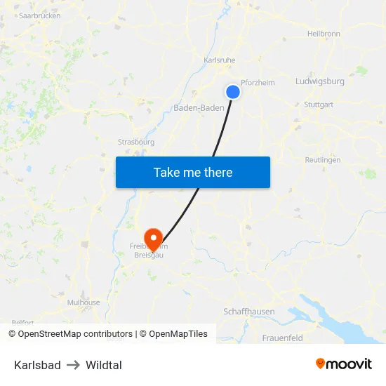 Karlsbad to Wildtal map