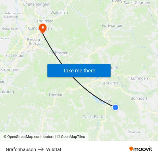 Grafenhausen to Wildtal map