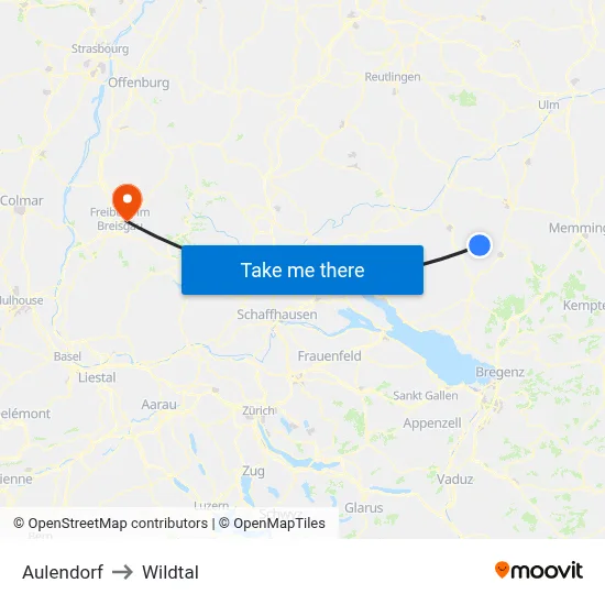 Aulendorf to Wildtal map