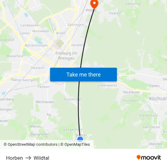 Horben to Wildtal map