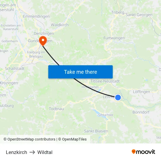 Lenzkirch to Wildtal map