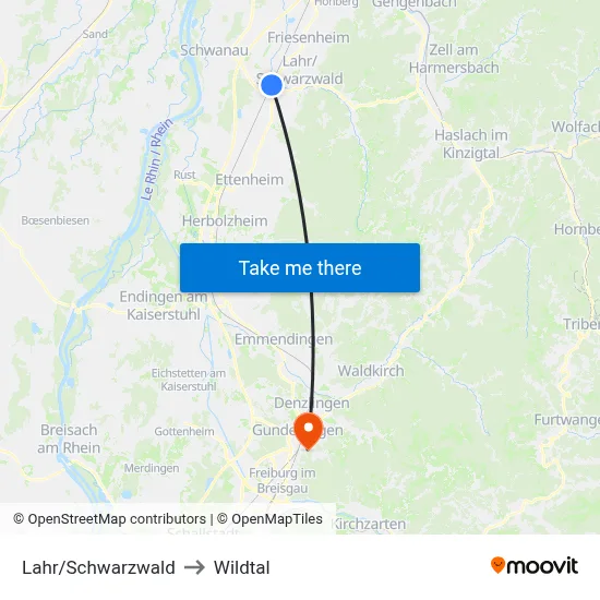 Lahr/Schwarzwald to Wildtal map