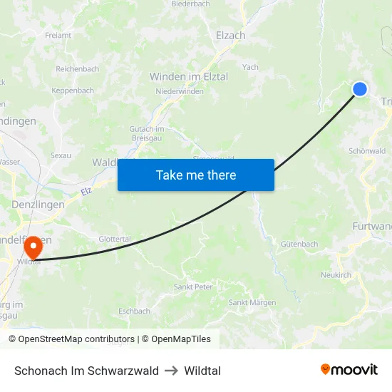 Schonach Im Schwarzwald to Wildtal map