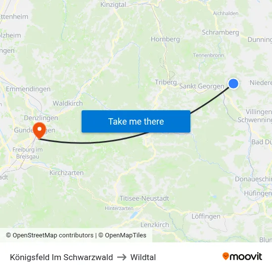 Königsfeld Im Schwarzwald to Wildtal map
