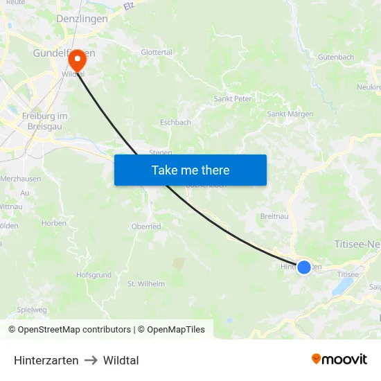 Hinterzarten to Wildtal map