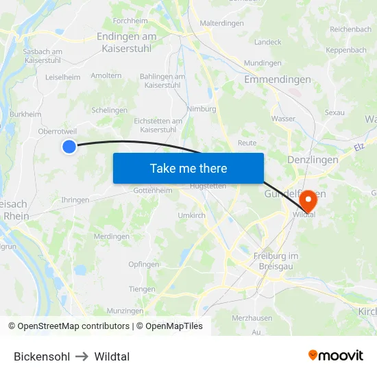 Bickensohl to Wildtal map