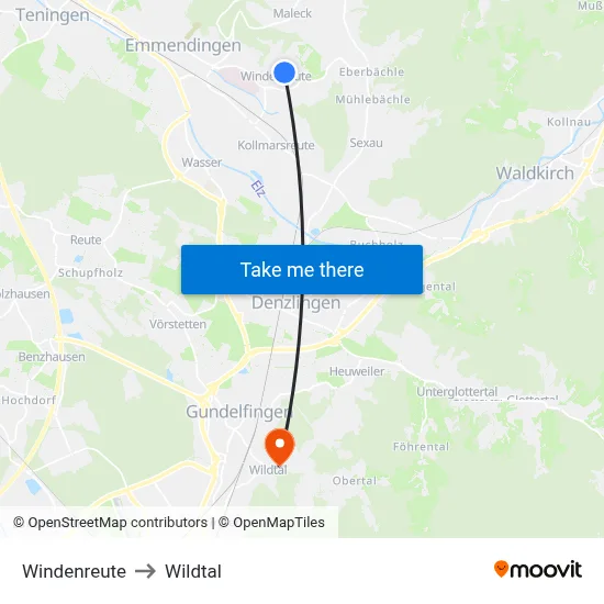Windenreute to Wildtal map