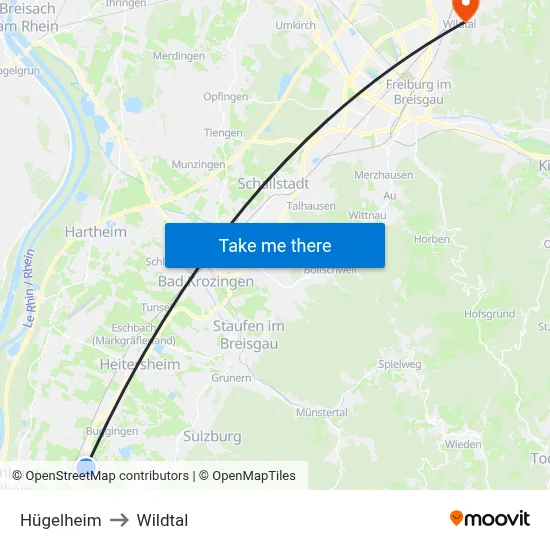 Hügelheim to Wildtal map